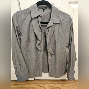 Ann Taylor Blue Button Down Ruffled Collar, Size 4
